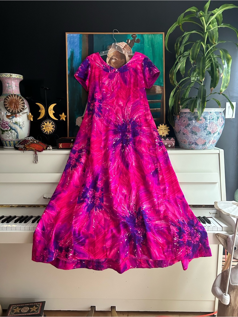 Vintage Harriets Hawaii Pink Purple Floral Hawaiian Maxi Dress Women’s 10